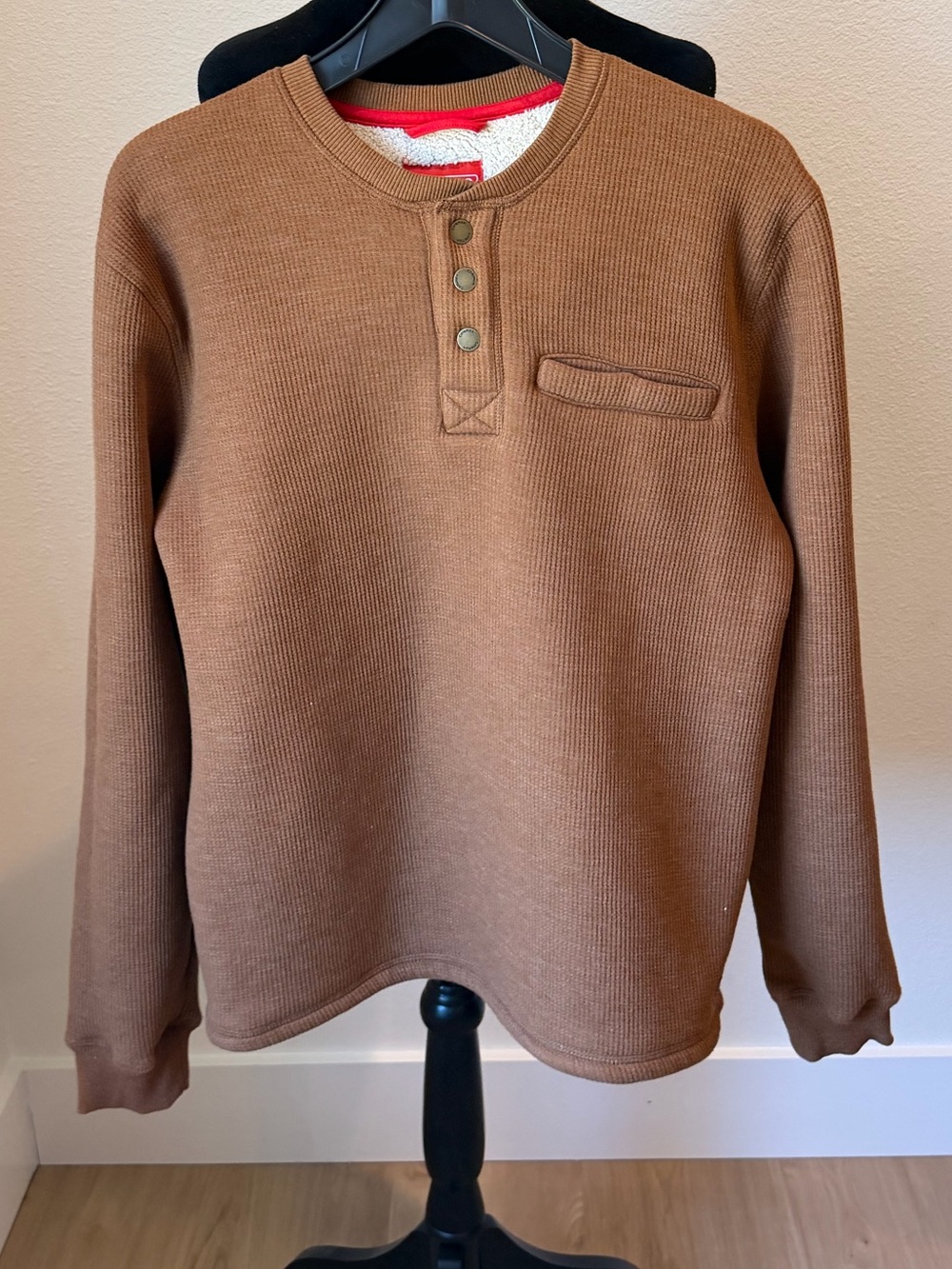 Coleman Men’s Brown Crewneck Henley Sherpa Lined Sweater Size M